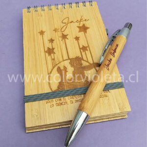LIBRETA BAMBOO CON LÁPIZ GRABADA
