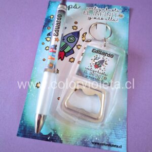 SET LÁPIZ PASTA Y LLAVERO DESTAPADOR